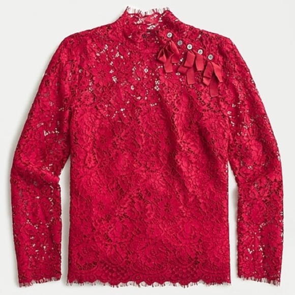 J. Crew Mockneck Floral Lace Red Top size 8 - Picture 7 of 7